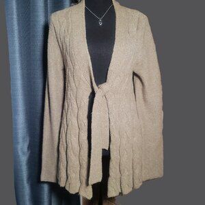 I.N.C. International Concepts Tie/Open-Front Cable Knit Lt. Taupe Cardigan - L
